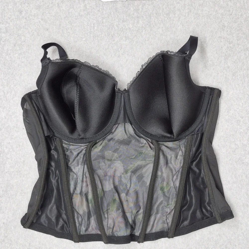 Cacique Women Corest 46DD Black Floral Underwired Lace Lightly Lined